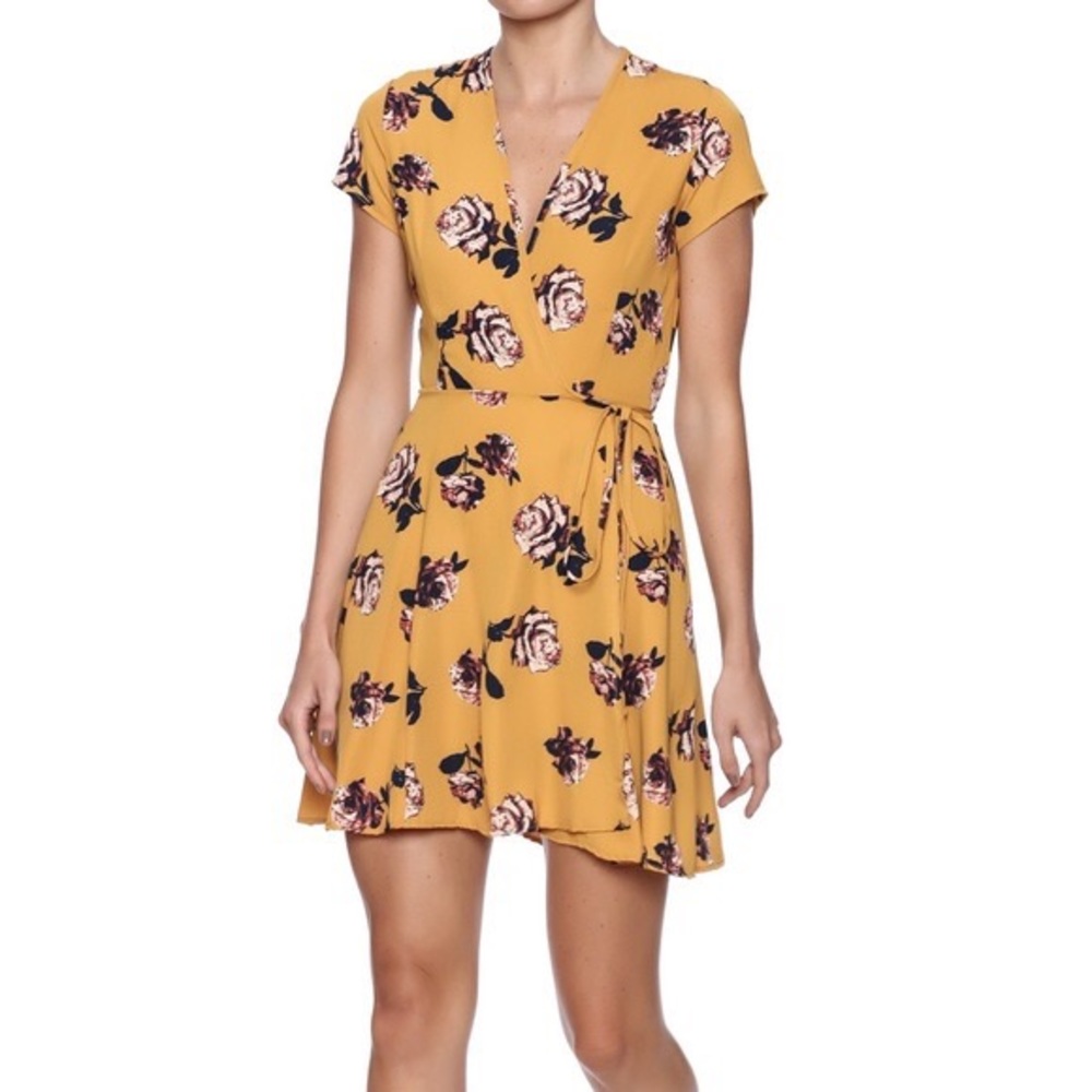 Honey Punch Mustard Yellow Wrap Dress